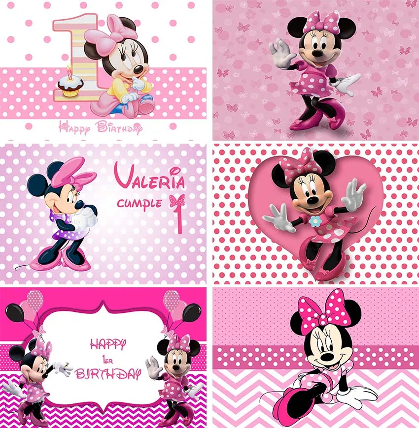 Fond rose mignon Minnie Mouse, décor de fête d'anniversaire pour fille