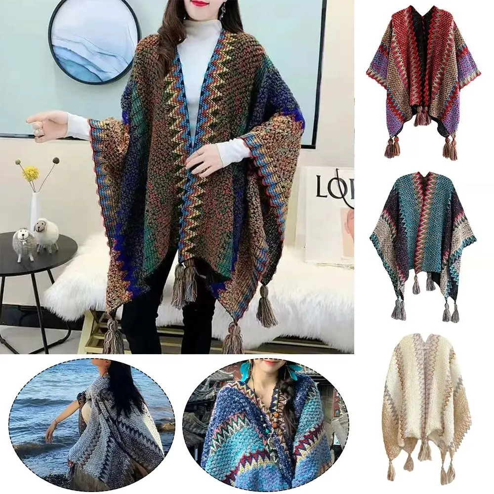 Lindoro Effen sjaal voor dames, open poncho-cape, warme winterjas