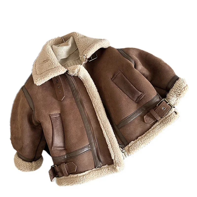 

ZHIO Children Velvet Warm Jackets Fashion Baby Kids Fleece Outwear Korean Boys Girls Zipper Thickness Suede Coat 2023 Winter
