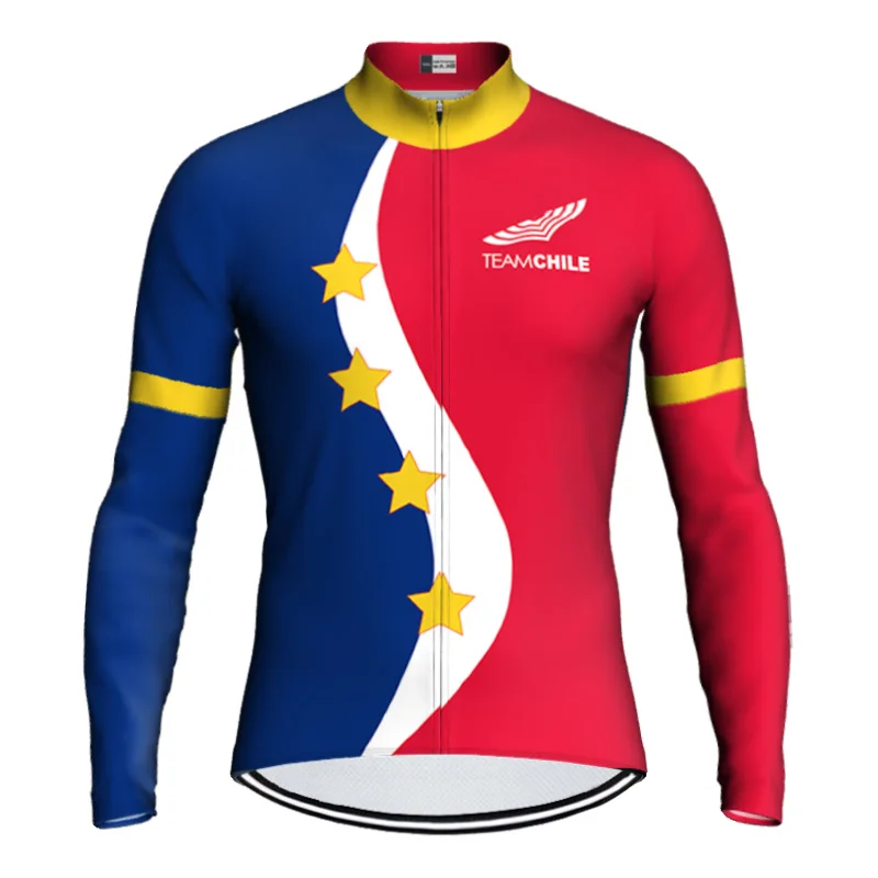 

Long Sleeve Cycling Jersey, Zipper Jacket, Downhill Shirt, MTB Mountain Road Bike, Team Chile Flag, Sport Clothes, Bicycle Top