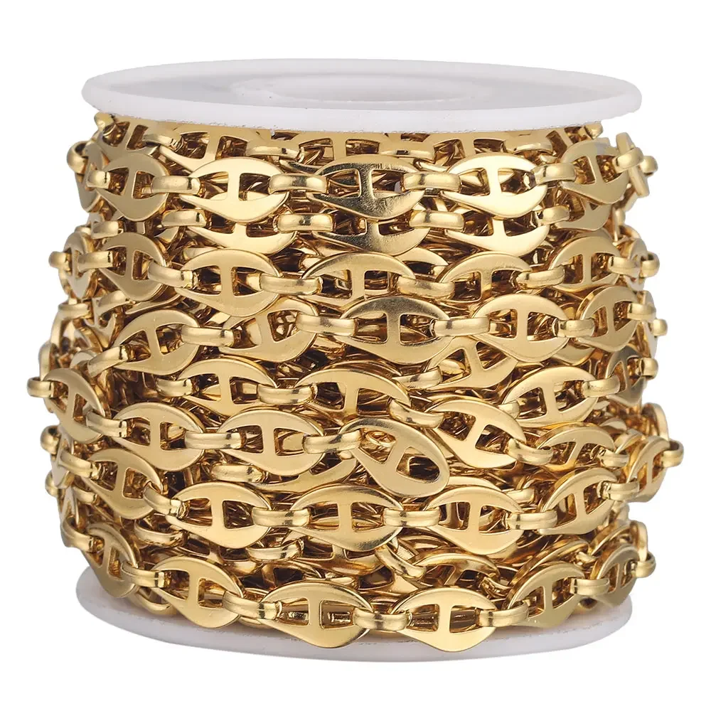 1M Width 7mm High Quality Stainless Steel Letter H Handmade Gold Chains Cable Chain for Diy Jewelry Making Supplies Wholesale