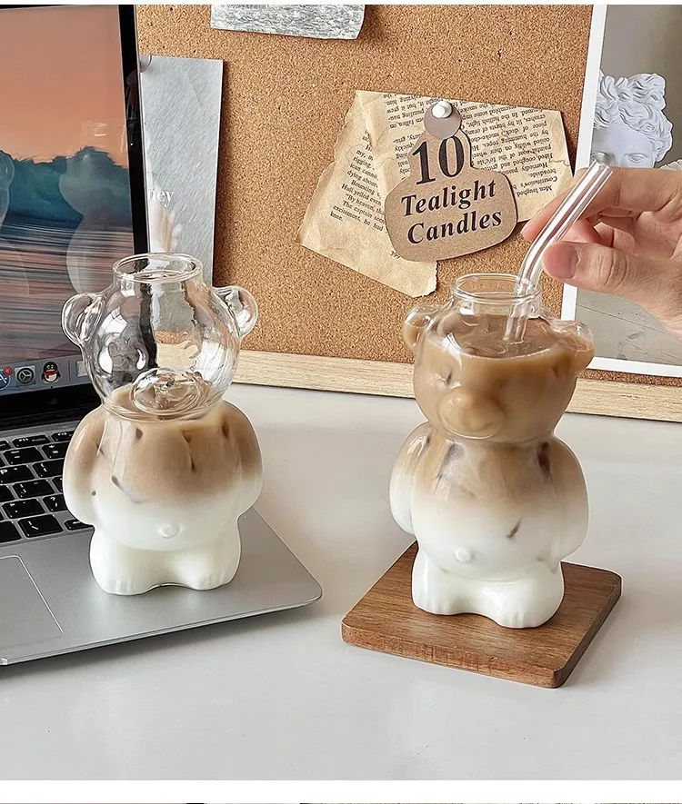 1Pc 320Ml Creative Cute Bear Coffee Mug With Straw