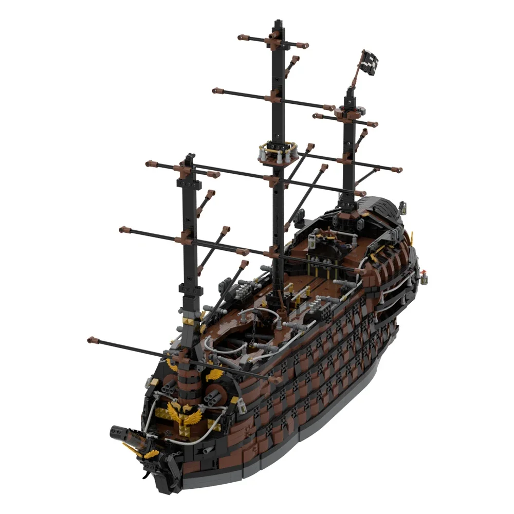 Moc Adventure Sailing Brown Pirate Ship Building Blocks Enorme Modello Di Vela Collezione Mattoni Fai Da Te Giocattolo Per Bambini Regalo Di Compleann