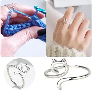 Sterling Silver Yarn Tension Ring Moon & Star Adjustable Size