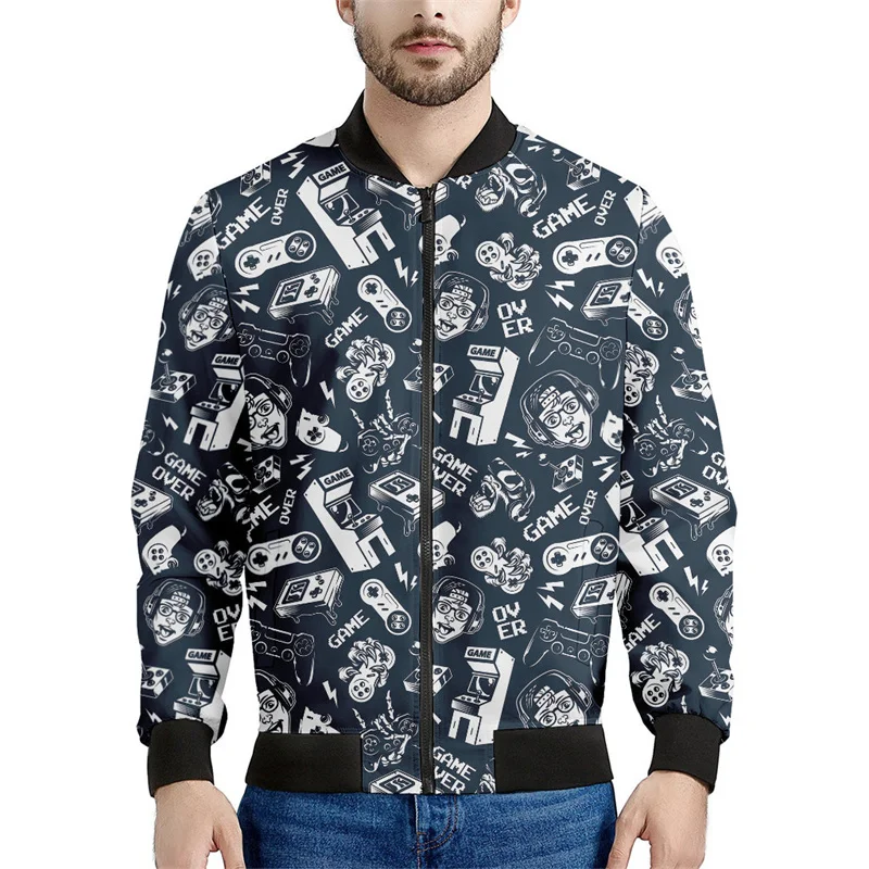 thumbnail image 1 of Chaqueta con cremallera y estampado de consola de juegos para hombre, sudadera informal de manga larga con estampado 3D de bloques, chaquetas de gran tamaño, 1 of 4