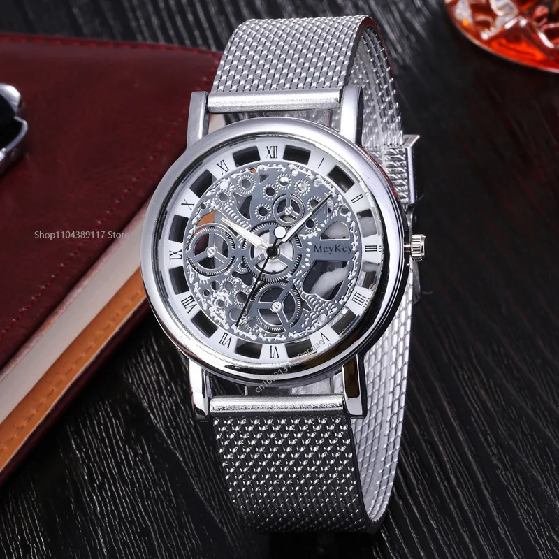 الفاخرة الهيكل العظمي الرجال  النساء ساعات المعصم موضة Montre ألذهب ساعة معصم الرجال شبكة معدنية ساعة رجالي