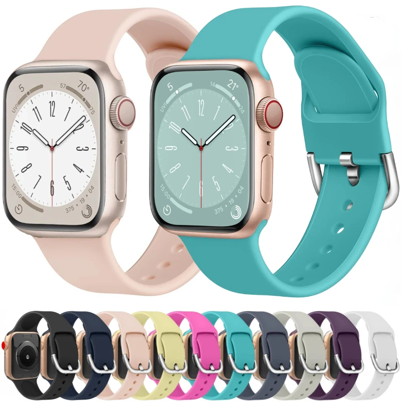 

Силиконовый ремешок для Apple watch 8 7 45 мм 41 мм Ultra 49 мм, сменный Браслет для умных часов iWatch 6 5 4 3 2 SE 44 мм 40 мм 42 мм