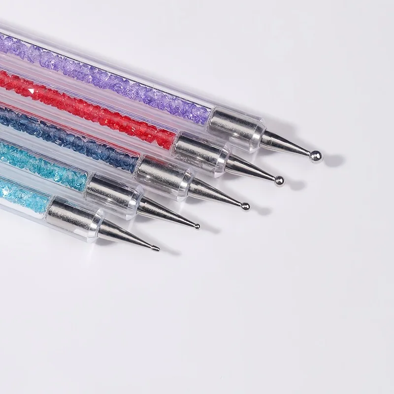 5pcs/Set 2 In 1 Dual-Ended Nail Art Liner Brushes With Crystal Handle Professional UV Gel Dotting Painting Drawing Pen DIY Tools 3
