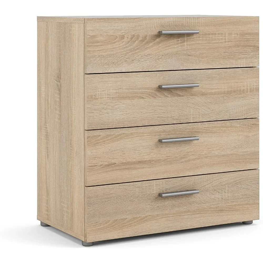 

Tvilum Bedrooms, Living Areas, or Entryways, Silver Handles, Steel Brackets at Bottom 4 Drawer Chest, Oak