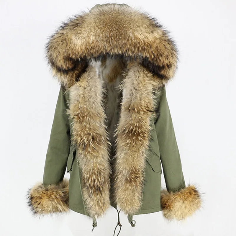 

2023 autumn/winter new detachable thickened rabbit fur inner liner, oversized raccoon fur collar, placket, sleeve, fur pie,