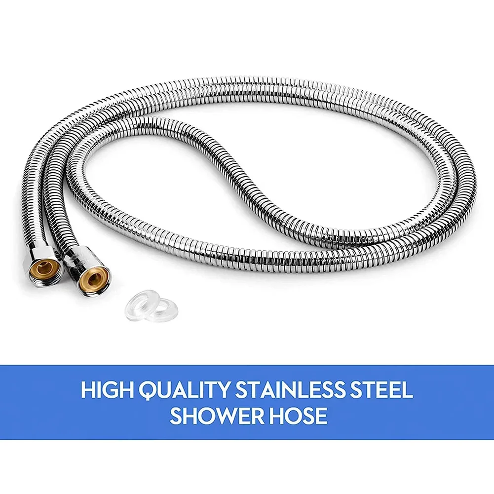 Durable 1 5m Shower Hose Brass Insert Household Sprinkler Inlet Pipe Stainless Steel Chrome Finish Leak and Rust Proof