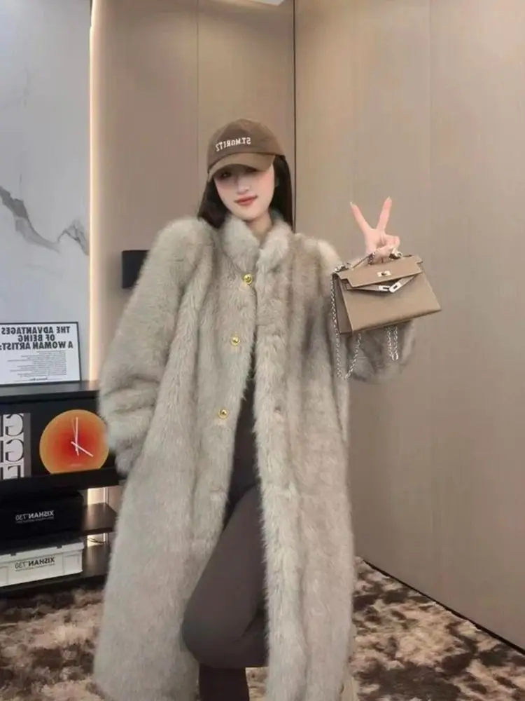 Korea Fur Coat Imitation Mink Velvet Women Temperament Joker Jacket Luxury Casual Outwear Female Top Autumn Winter Long Coat