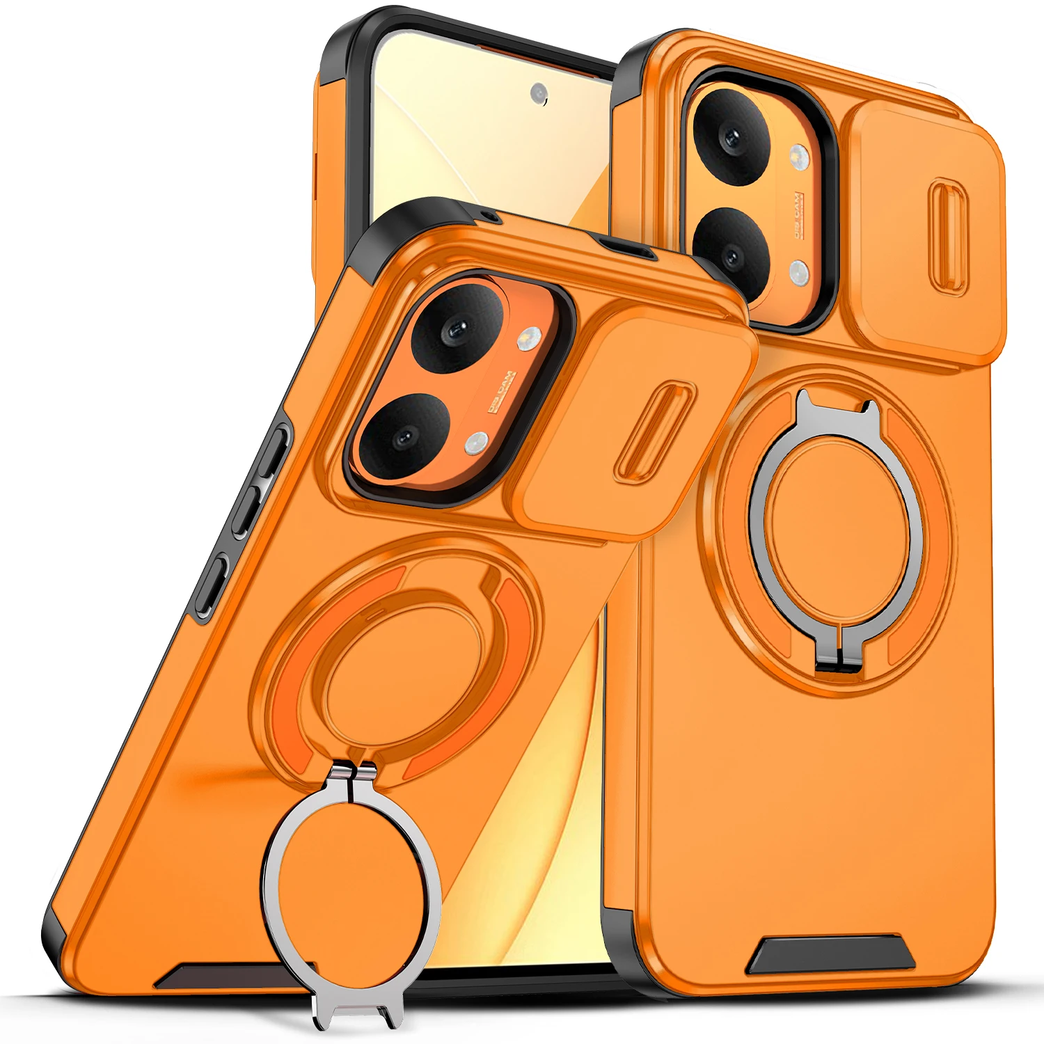 Advanced Protective Armor Case with Slide Camera Lens Cover and Magnetic Ring Holder