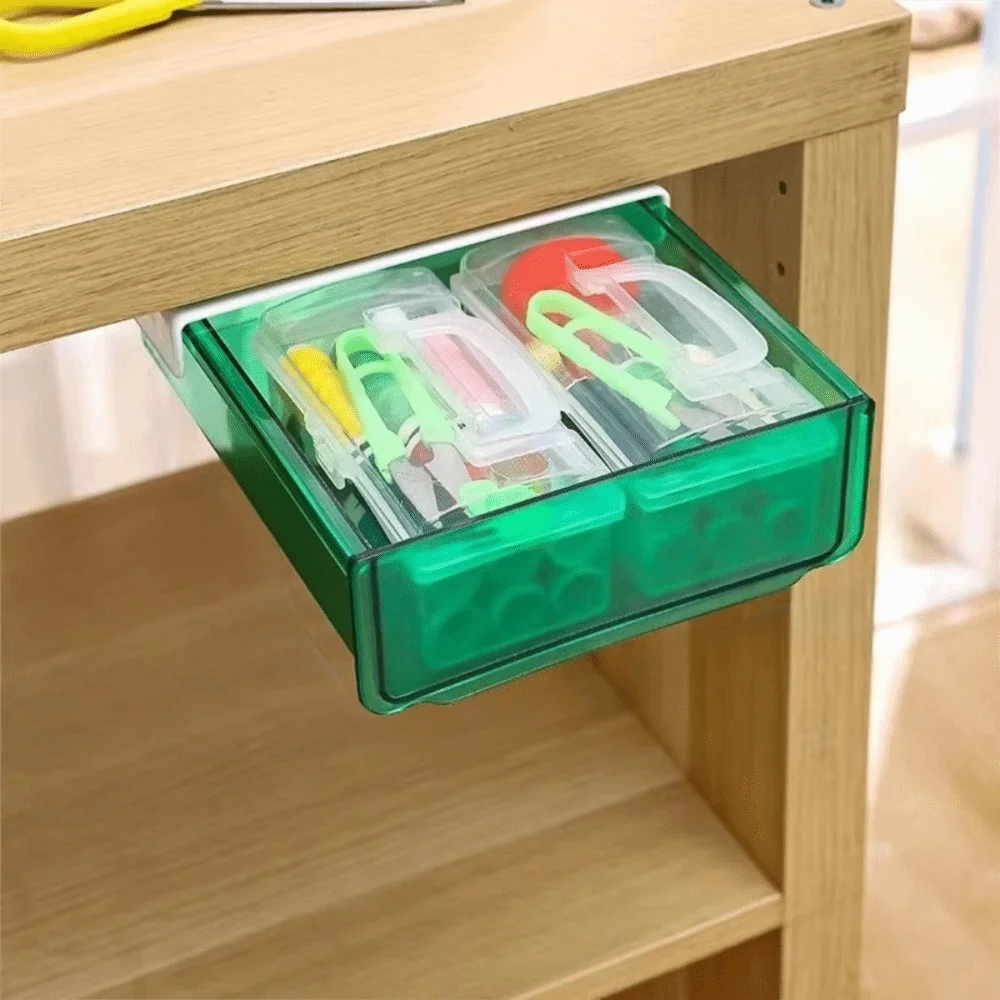 Cassetto Trasparente Sotto Scrivania, Ampio Vano Portaoggetti Estraibile, Organizzatore Salvaspazio Autoadesivo per Forniture da Ufficio - immagine 2