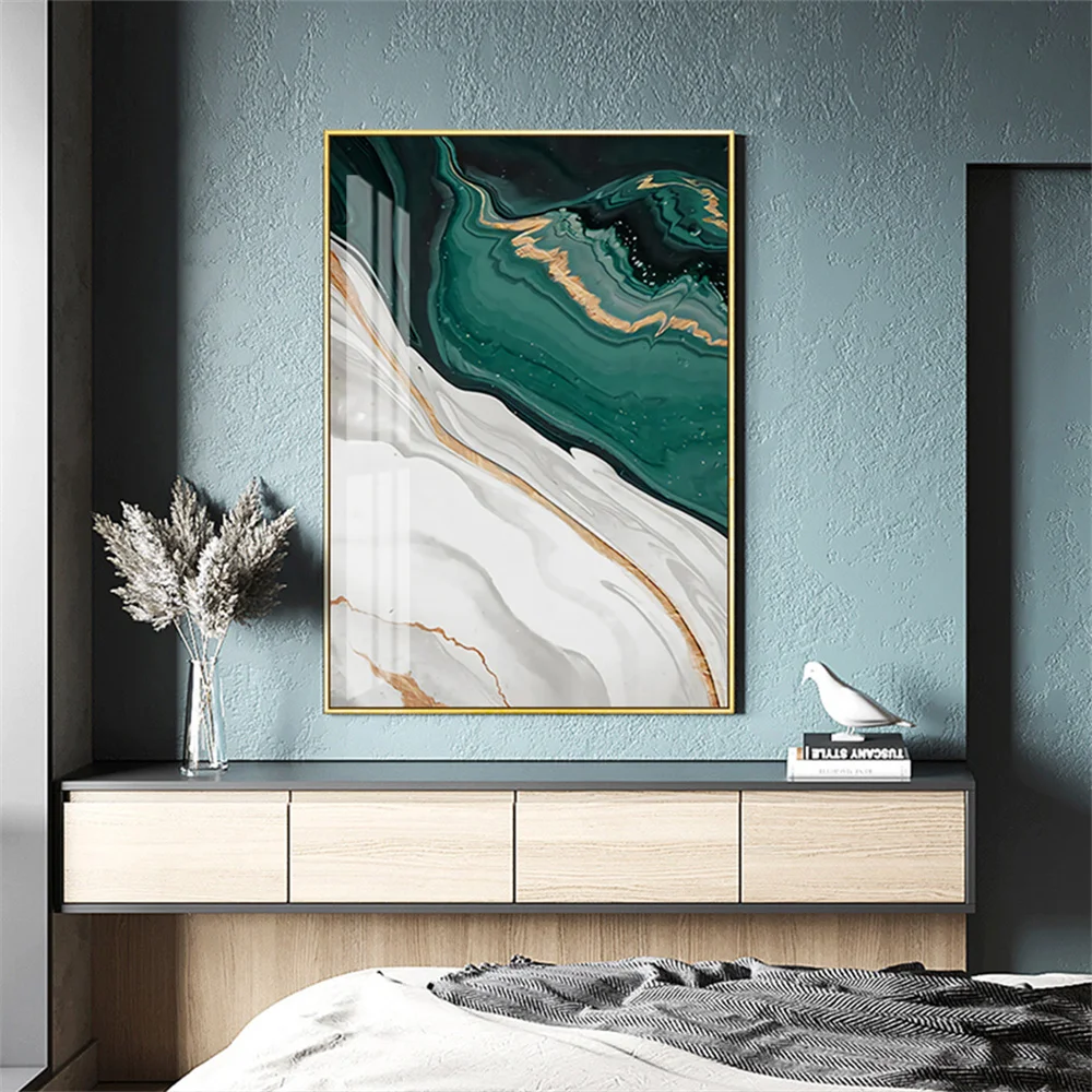 

Modern Abstract Dark Green Gold Foil Lines Marble Canvas Art Paintings Living Room Bedroom Posters Prints Wall Poster Home Decor