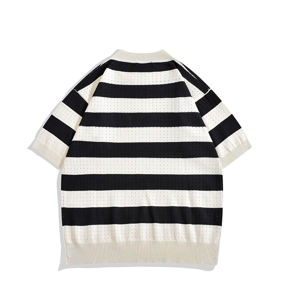 

New 2024 Tops Summer Loose Short Sleeve Striped Patchwork Short Sleeve O-neck Casual Knit T-shirt Men's Fashion Ice Silk A102