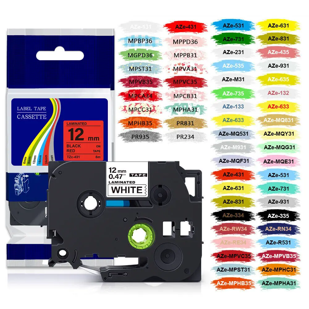 

1Pcs tze 231 12mm Label Tape Compatible Brother tze335 131 Fx231 Fx221 6/9/12mm Tape for Brother p touch PTH110 D210 Label Maker