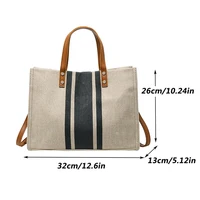 Simple Canvas Stripe Decor Bucket Handbags Women Top Handle Tote Bag Large Capacity Casual Shoulder Crossbody Bags - Image 6