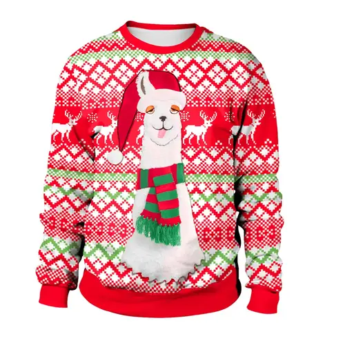 Men Women Llama Ugly Christmas Sweatshirt 3D Funny Print New Year Eve Xmas Sweater Couples Pullover Holiday Party Jumper Tops - Image 7