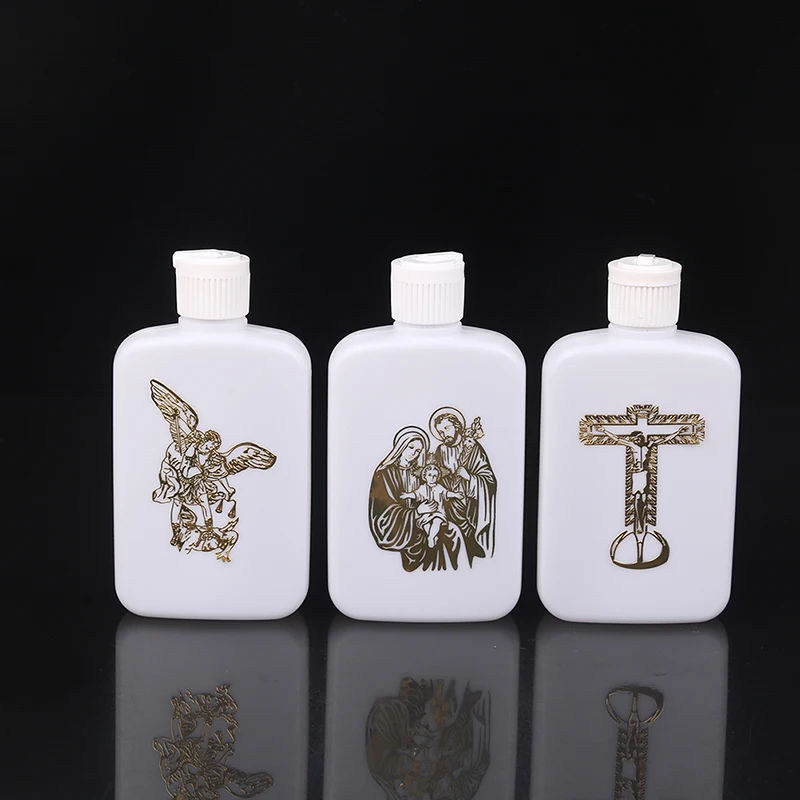 100ml Holy Water Empty Containers Gold Cross Holy Water Bottles Screw Lid Plastic Container