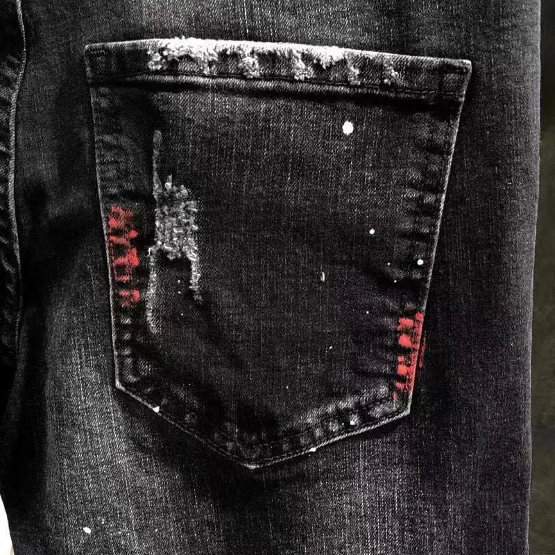 Ripped Jeans Men's Autumn Korean Style Work Ripped Hole Cowboy Hip Hop Dotting Ink Slim Luxury Denim Pants