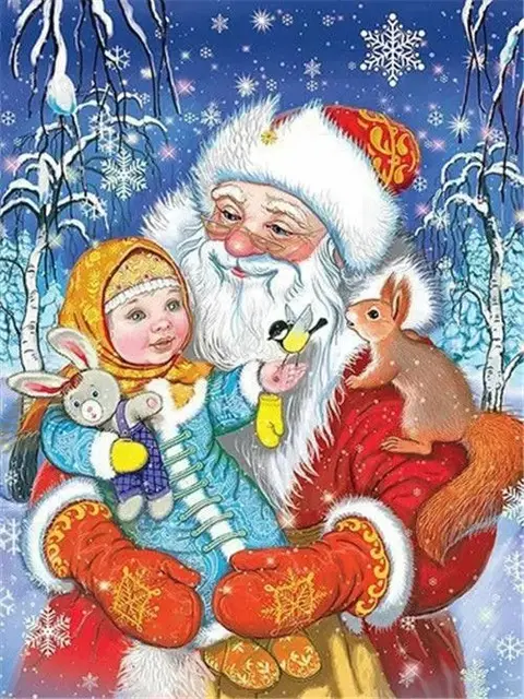 Father Christmas with girl painting by numbers