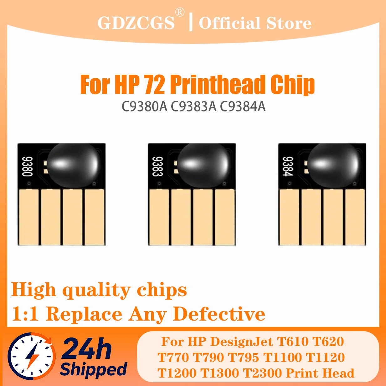 HP 디자인젯 T610 T620 T770 T790 T795 T1100 T1120 T1200 T1300 T2300 C9380A C9383A C9384A 프린트 헤드용 72 프린트헤드 칩