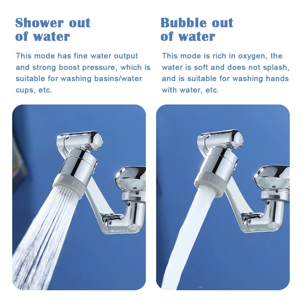 Metal 1440° Water Tap Nozzle Kitchen Sink Faucet Extenders 2 Modes Universal Bathroom Tap Bubbler Adapter Saving Aerator 5