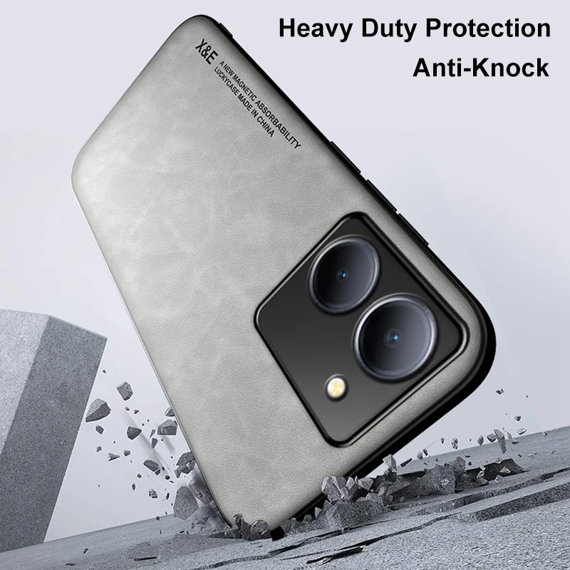 Vivo V29 Lite Y36 Y16 4G Y78 Plus 5G 무광택 뒷면 커버 자기 자동차 홀더 TPU 실리콘 전화 케이스 Coque 용 고급 가죽 케이스