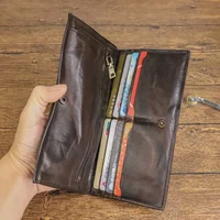Vintage Wallet Top Layer Cowhide Vegetable Tanned Leather Handmade Old Fold Long Wallet Men's Multi Card Wallet Handheld Bag 2