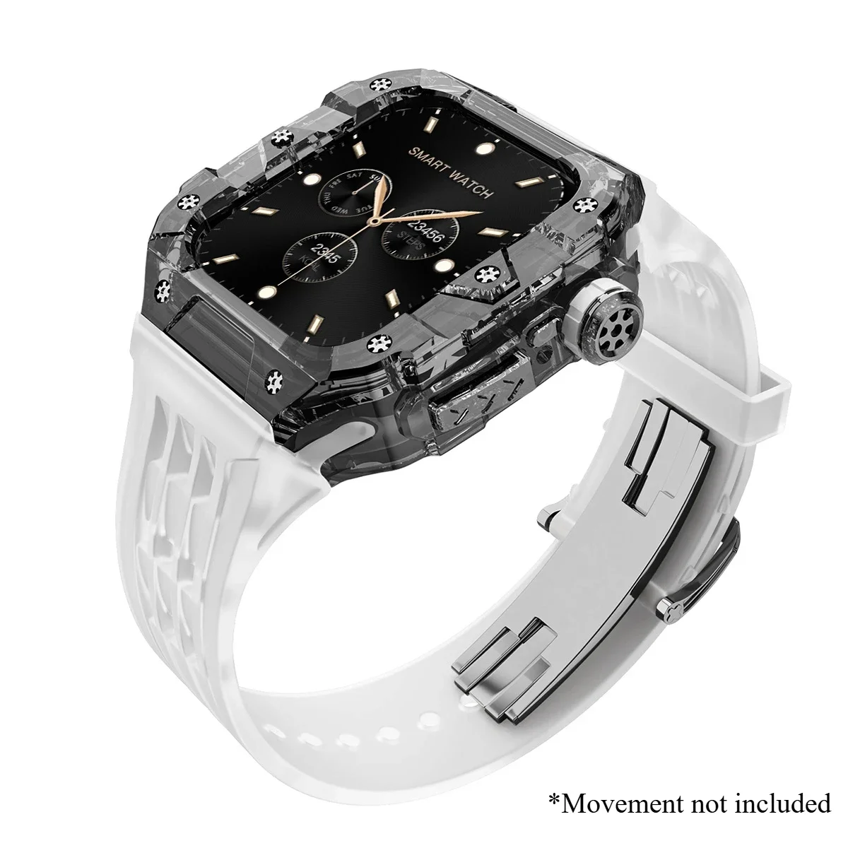 Premium Transparent Case with Stainless Steel Buckle Band for Smartwatch DIY Modification