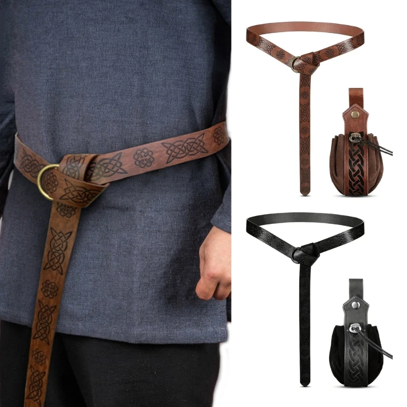 

Medieval Keltic Embossed Waist Belt Vintage Knight Belt Bag Men Women Belt Drawstring Purse Unisex Costume Accessories