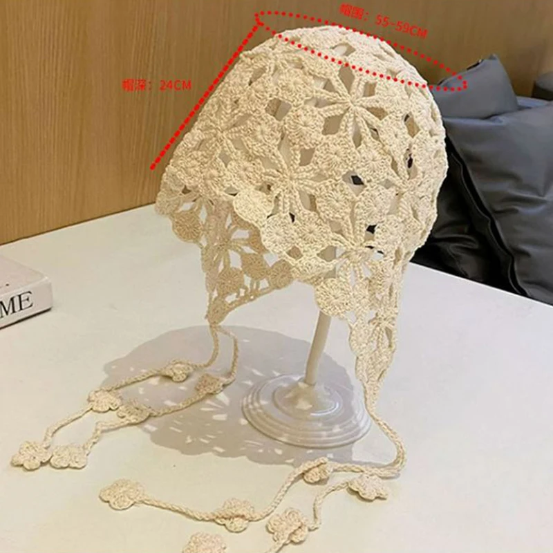 Handmade Hollowed Knit Cap Literary Fisherman's Hat Crocheted Hat Ethnic Baotou Cap Cotton Pullover Hollow Out Hat Breathable 6