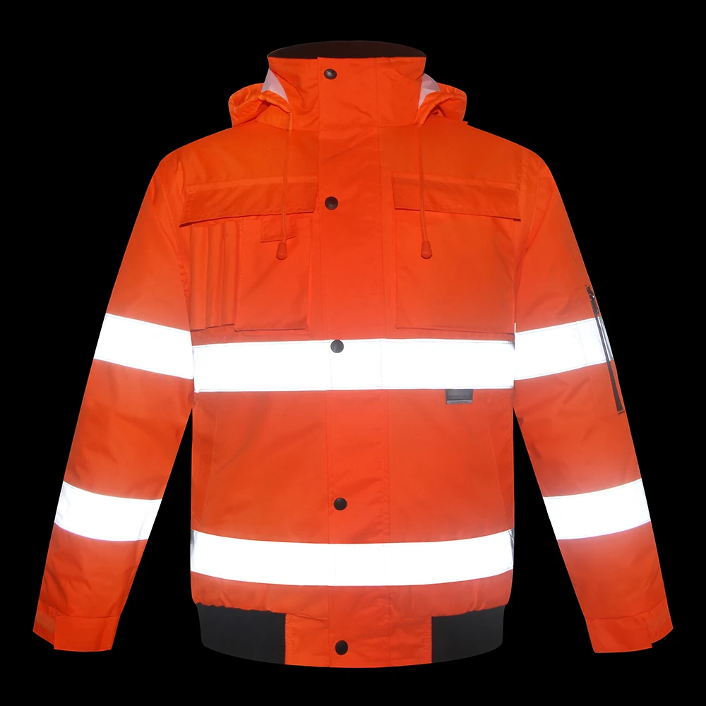 Men's Winter Hi Vis Safety Jacket Waterproof Jacket With Removable Sleeves Reflective Workwear