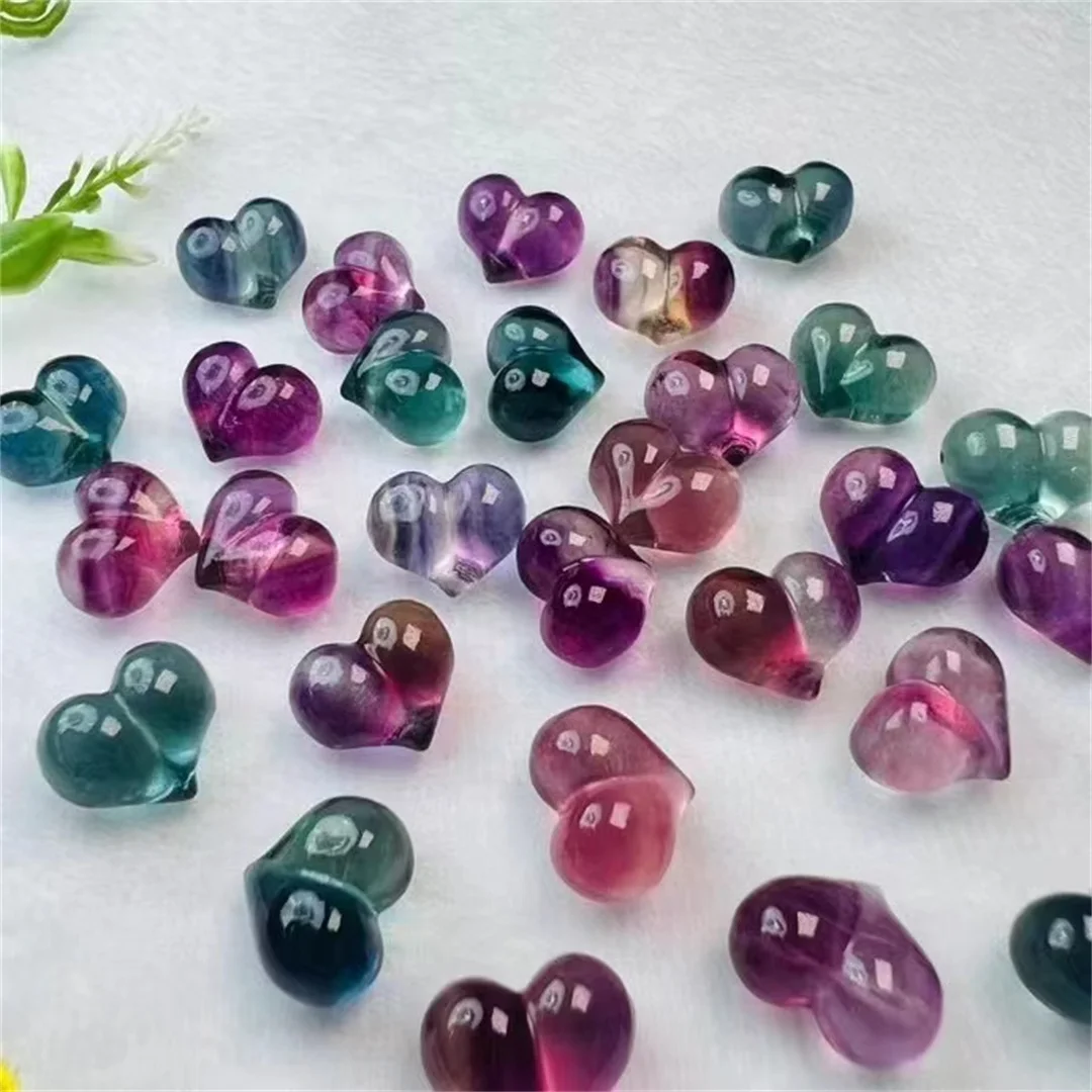 

10pcs/bag natural random 15mm cute small fluorite peach heart home decoration gift