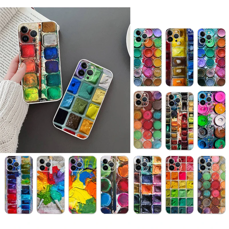 Custodia Per Telefono Per Iphone 15 14 Pro Max 13 12 11 Pro Max Xsmax 12 13 Mini 14 Plus Watercolors Paint Palette Painting Box Shell