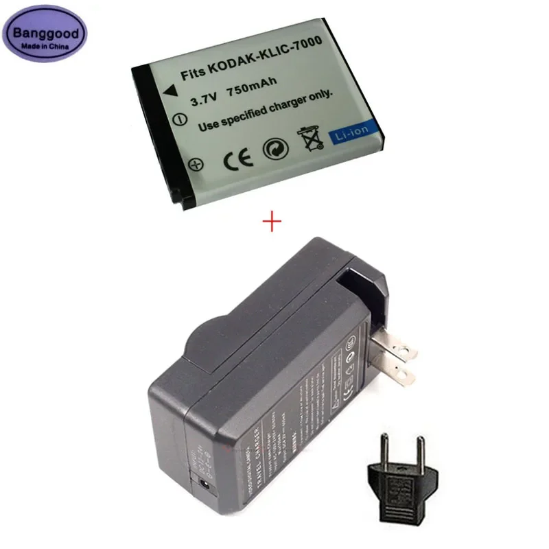 

3.7V 750mAh KLIC-7000 KLIC7000 K7000 Digital Camera Battery + AC Charger for Kodak Easyshare LS-755 LS755 ZOOM M590