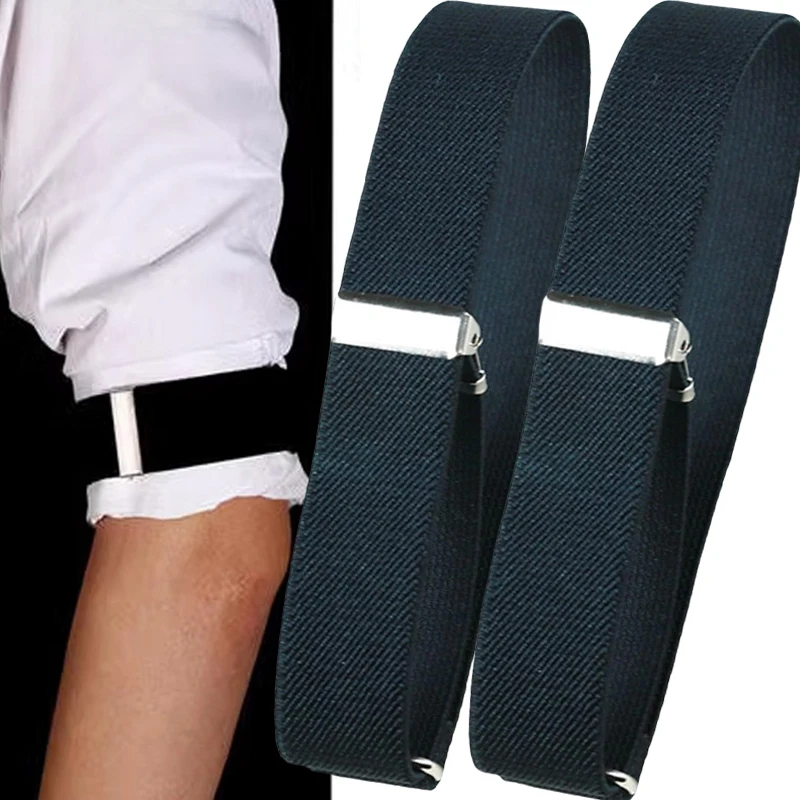 Men Business Elastic Adjustable Shirt Sleeve Garter Strap Arm Band Sleeve Bracelet Anti-Slip Shirt Cuff Holder Armband 2pcs