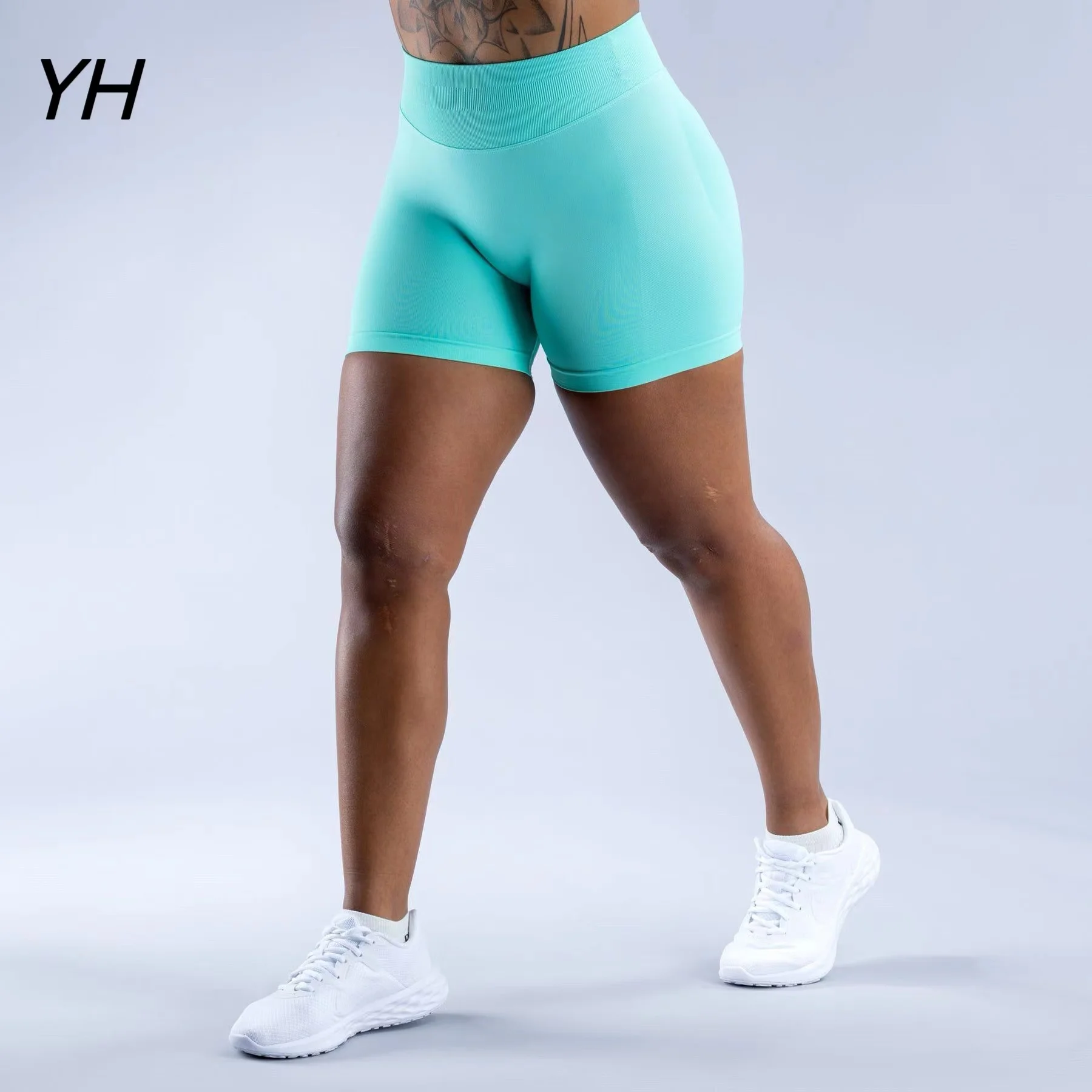 

Yoga Shorts Seamless Flex Scrunch Bum Workout Gym Shorts Booty High Stretch Running Shorts 4.5" Impact Shorts Low Ribbed Band