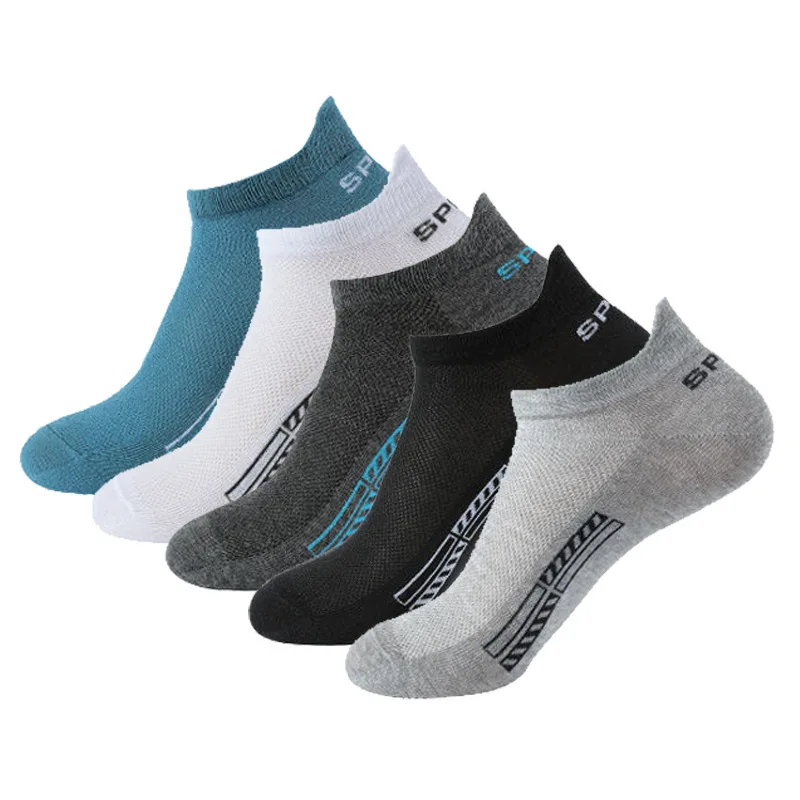 

5 Pairs Of Mens Summer Thin Mesh Breathable Mens Polyester Sports Socks Sweat Absorbing Short Socks