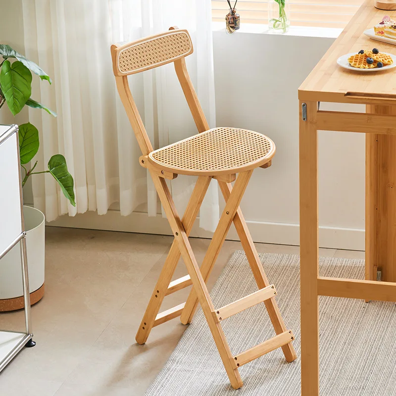 

Discount Foldable Bar Chairs Simple Modern High Stool Solid Wood Kitchen Stools Japanese Restaurant Rattan Backrest Chair