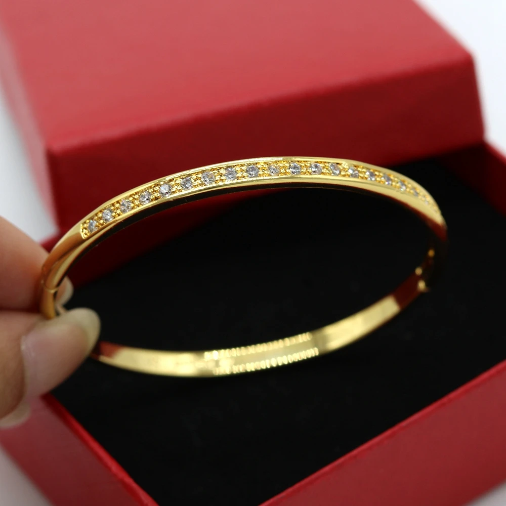 

1 Row Zircon Inlaid Women Bangle Bracelet Fashion 18k Yellow Gold Filled Classic Women Jewelry Girlfriend Gift