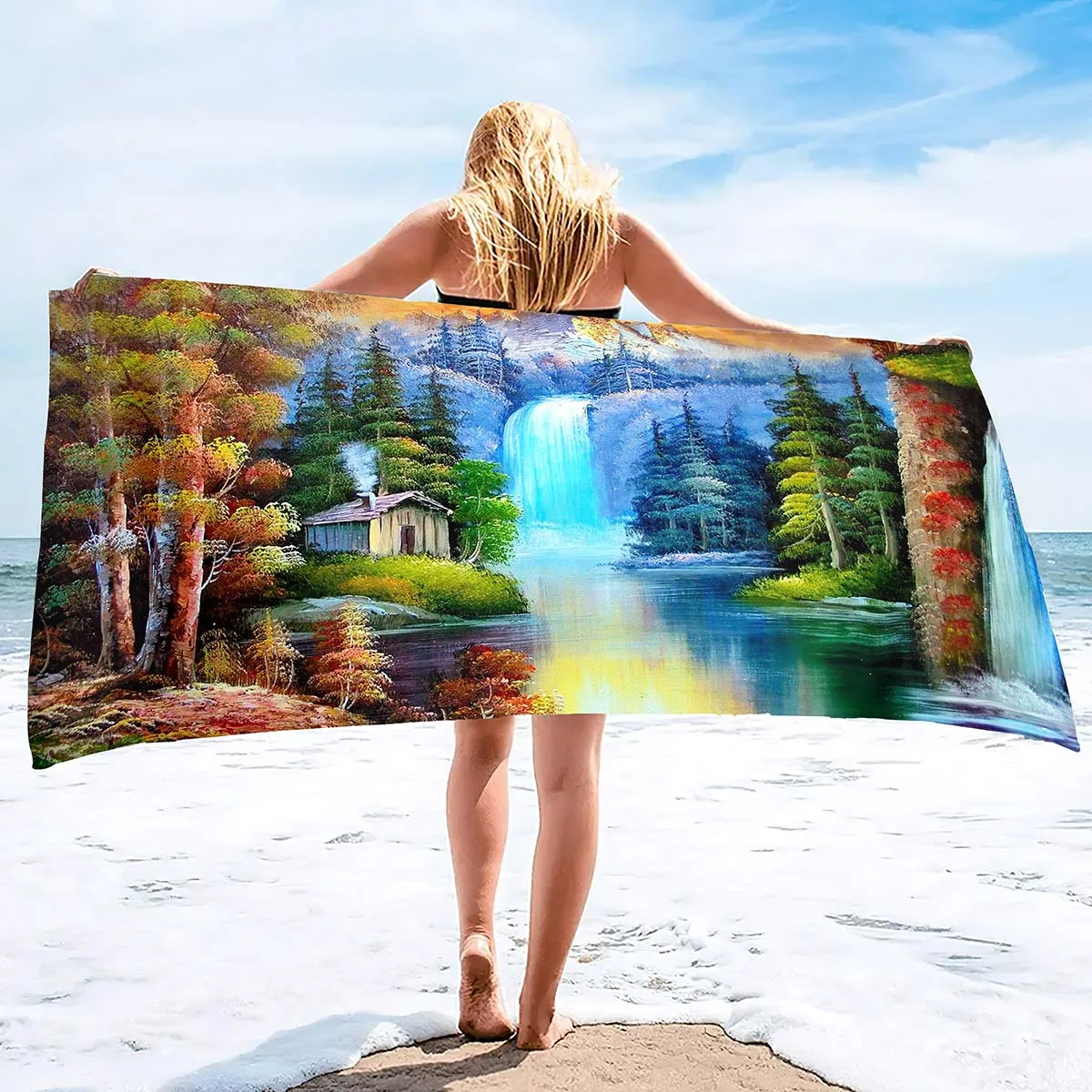 

Landscape Painting Colorful Large Bath Towel Gym Yoga Wash Travel Beach s Soft Thick Absorbent s Quick Dry