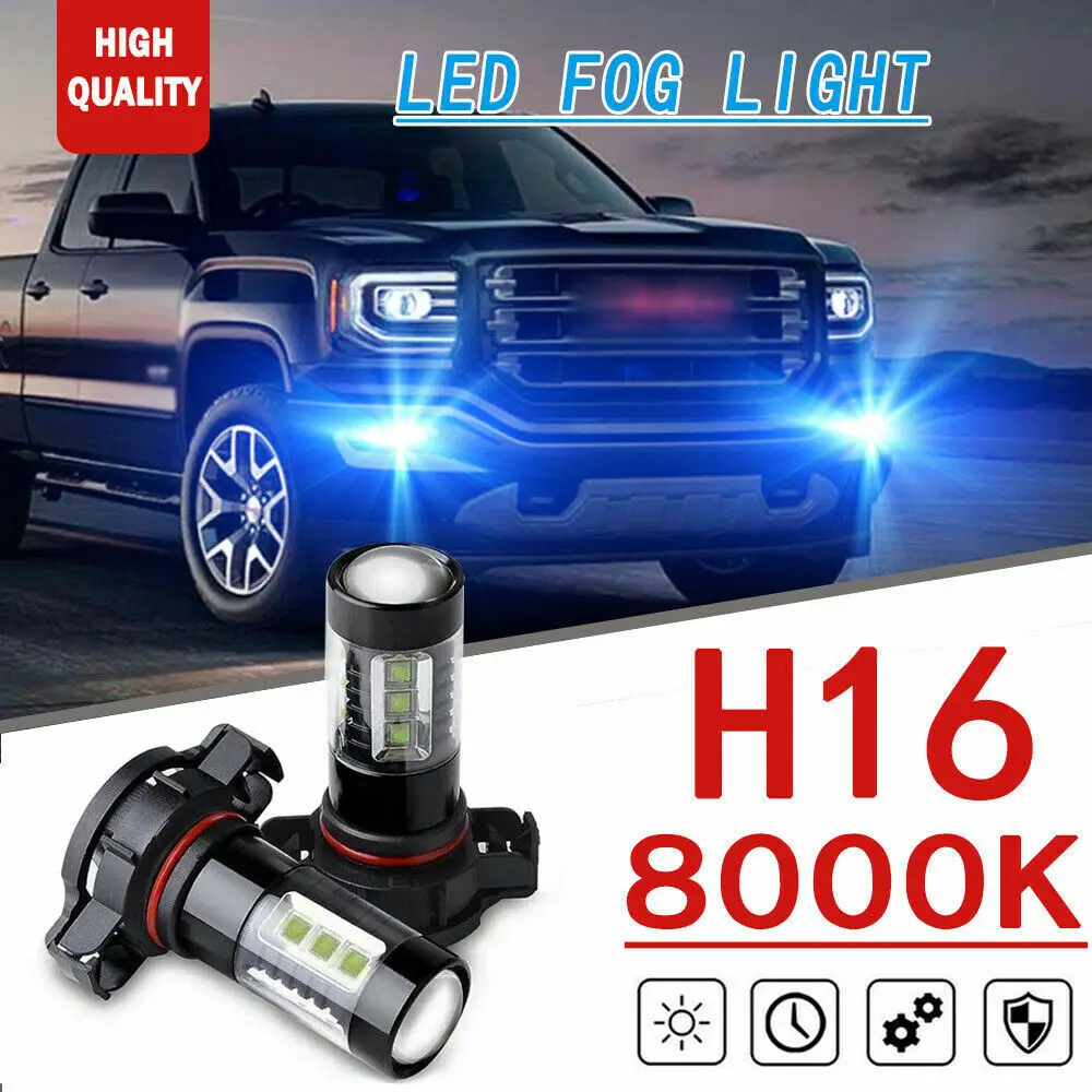 

2x H16 80W Ice Blue Upgrade LED Fog Lights For 07-17 GMC Sierra 1500 2500 3500
