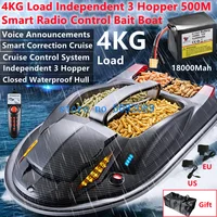 Full Water 4KG Load Multifunctional RC Bait Boat 500M 3-Hopper Voice Broadcast Correction Cruise Remote Control Fishing Boat Toy 1