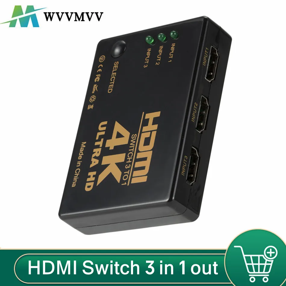 Hdmi Schakelaar 4K Switcher 3 In 1 Uit Hd 1080P Video Kabel Splitter 1X3 Hub Adapter Converter Voor Ps4/3 Tv Box Hdtv Pc