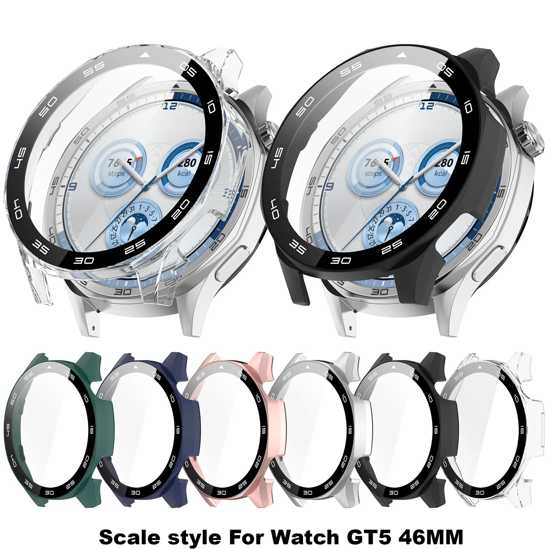 Premium Tempered Glass Case for Huawei Watch GT 5 - Full Cover Screen Protector Bumper for Smart Watches