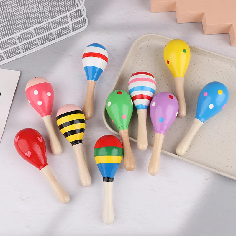 2Pcs Cute Mini Wooden Sand Hammer Maracas Rattle Shaker Toys For Baby Musical Instruments Baby Shower Party Favors Gift Kids baby musical toys