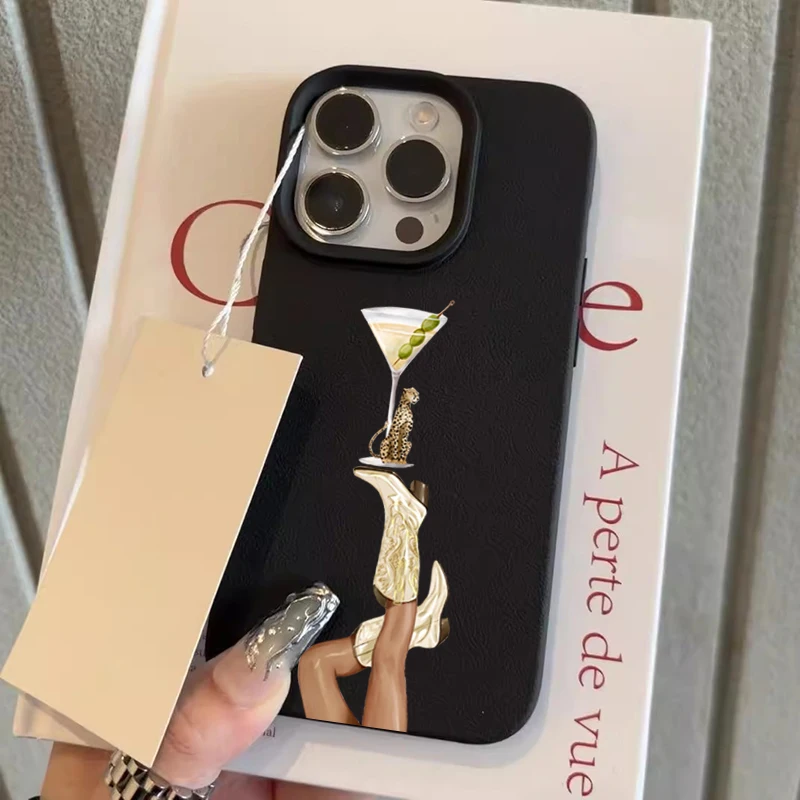 Martini Denim Boot Pattern Lychee Texture Soft Phone Case