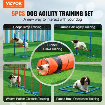 VEVOR Dog Agility Training Equipment 5 PCS Set Upgrade with Adjustable Hurdles Extended Tunne Puppy Obstacle Course Kit with Bag 2